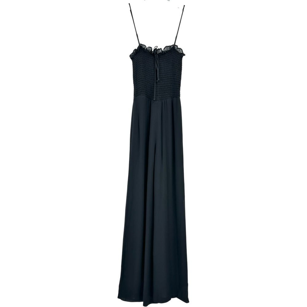 Reformation Pompano Jumpsuit - Black Ruched Wide Leg Sleeveless Dress Jumpsuit